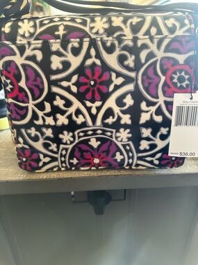 Vera Bradley Black Floral Medallion Stay Cooler with Pink & Purple Accents